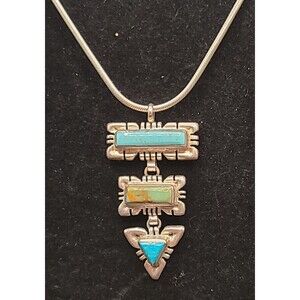 QT Sterling Silver Navajo Style Turquoise Necklace 17" 925